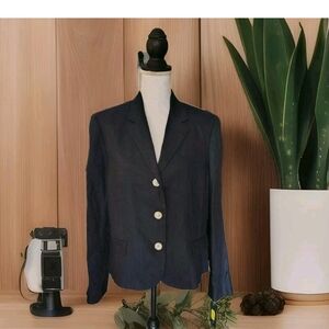 New Ralph Lauren Dark Blue Linen Blazer with White Buttons